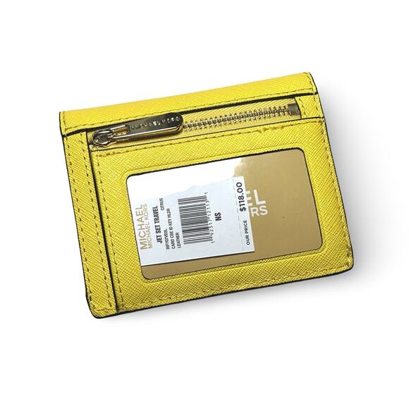 Michael Kors Jet Set Travel Cardholder Wallet Citrus Yellow Saffiano Leather - Picture 3 of 4